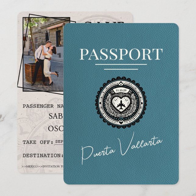 Save The Date Passeport turquoise Puerta Vallarta (Devant / Derrière)