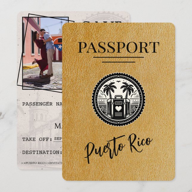 Save The Date Passport Gold Porto Rico (Devant / Derrière)