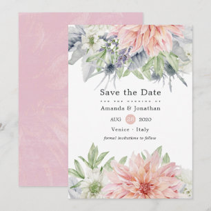 Save The Date Pastel Blush Rose Dahlia Mariage Enregistrer La Da