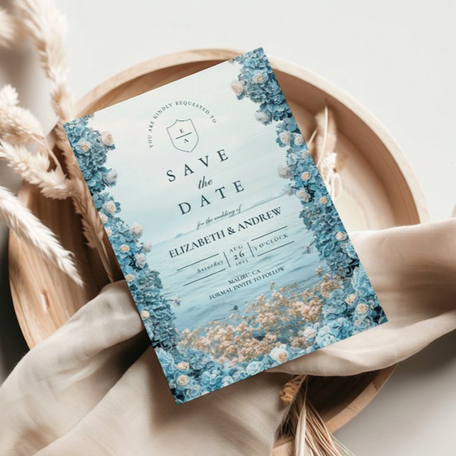 Save The Date Pastel Coastal Blue Florals Wedding (Créateur téléchargé)