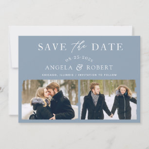 Save The Date Pastel Dusty Bleu Typographie Pinceau Stroke 2 Pho