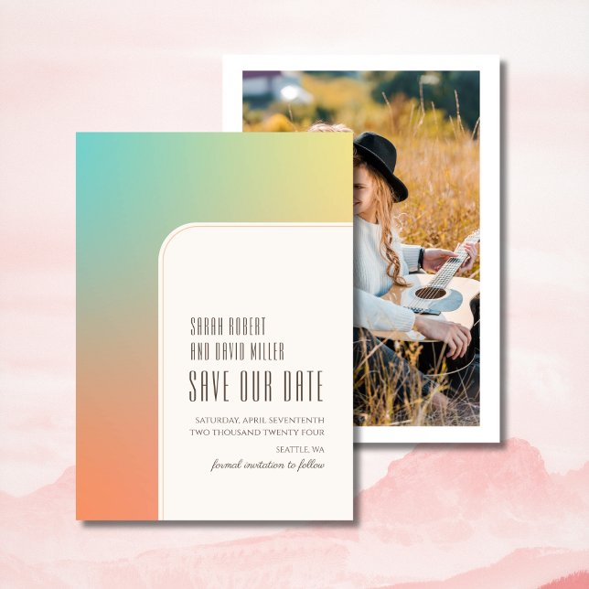 Save The Date Pastel Gradient Retro Chic Rose (Créateur téléchargé)