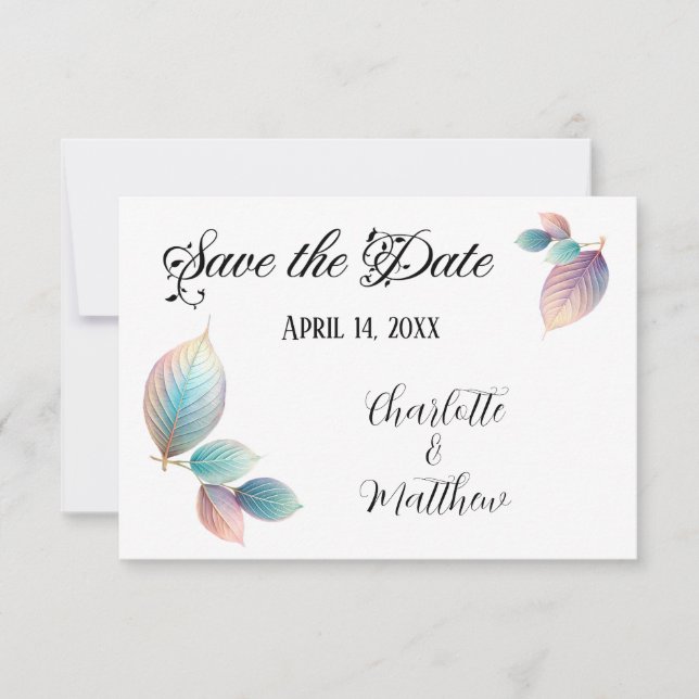 Save The Date Pastel Iridescente Feuille Mariage Dreamy Pastels (Devant)