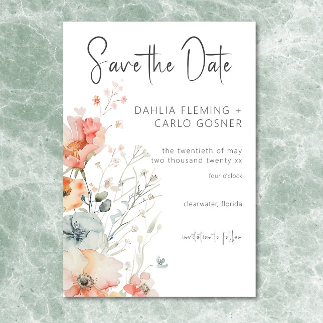 Save The Date Pastel Loose Fleur sauvage Mariage moderne (Pastel Loose Wildflowers Modern Wedding Save The Date)