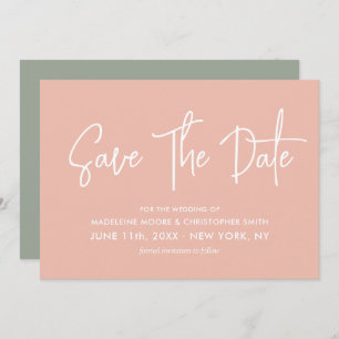 Save The Date Pastel Peach & Sage Green Calligraphy Scan QR Code