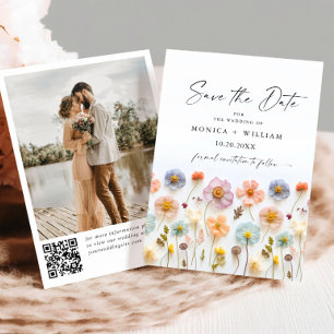 Save The Date Pastel Pink Boho Fleur sauvage code QR Mariage Pho