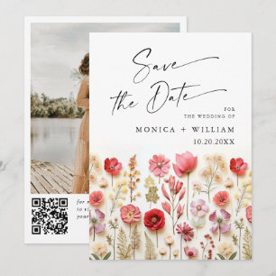 Save The Date Pastel Pink Boho Fleur sauvage code QR Mariage Pho