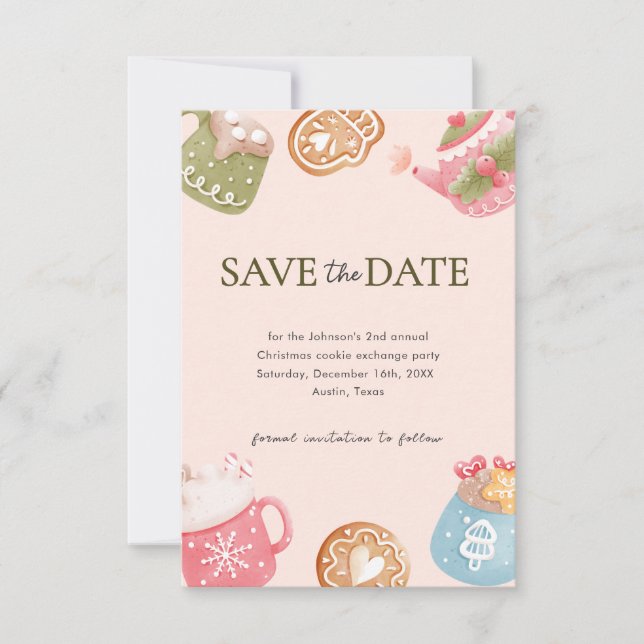 Save The Date Pastel Playful Christmas Cookie Exchange Party  (Devant)