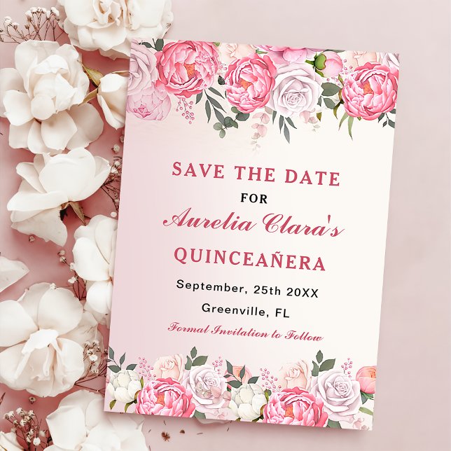 Save The Date Pastel romantique Rose Floral Sweet 16 (Créateur téléchargé)