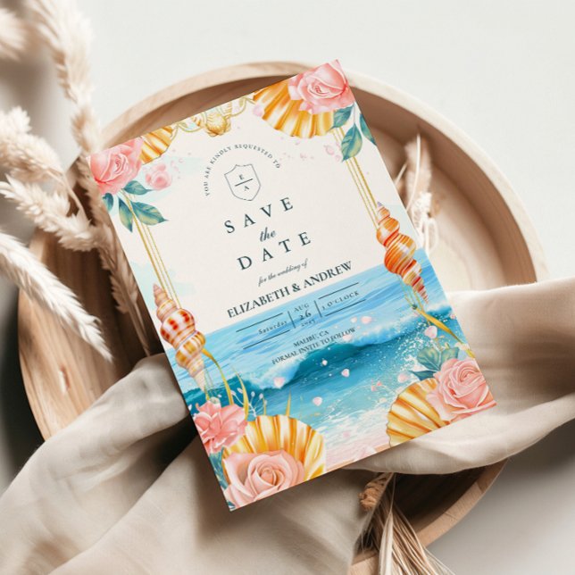 Save The Date Pastel Seashell Coastal Waters Wedding (Créateur téléchargé)