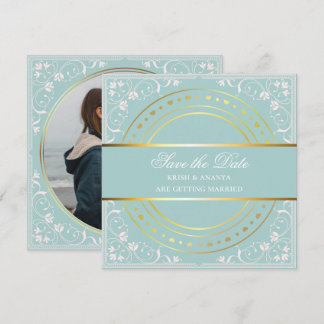 Save the Date, Pastellgrün und Goldhochzeit Einladung