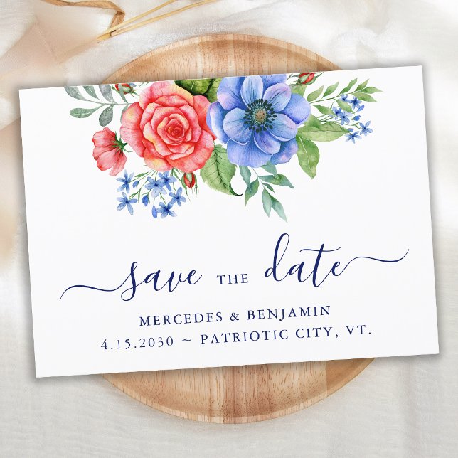 Save The Date Patriotique Floral Rouge Bleu Blanc Juillet 4 Mari (Créateur téléchargé)