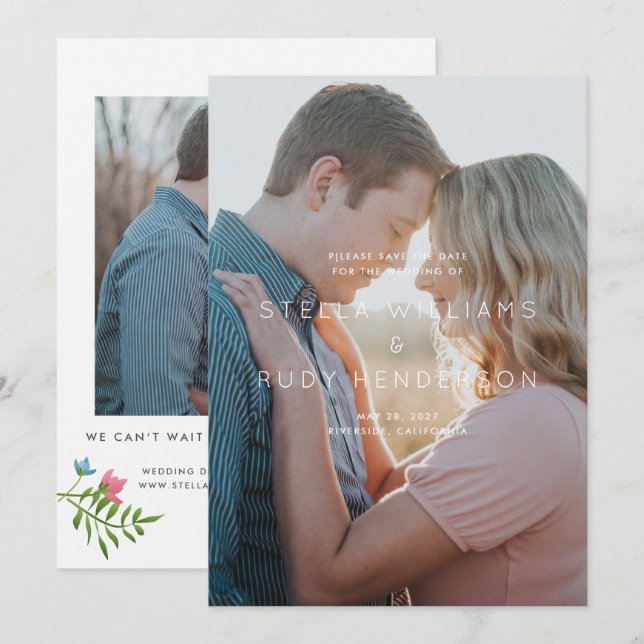 Save The Date Pays fleur sauvage Mariage botanique Photo (Devant / Derrière)
