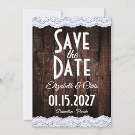 Save The Date Pays romantique dentelle chic et bois rustique