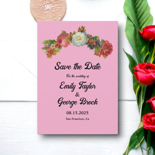 Save The Date Pays rose pâle Roses Floral Élégant Mariage (Créateur téléchargé)