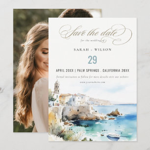 Save The Date Paysage aquarelle de mariage à Puglie, Italie Phot
