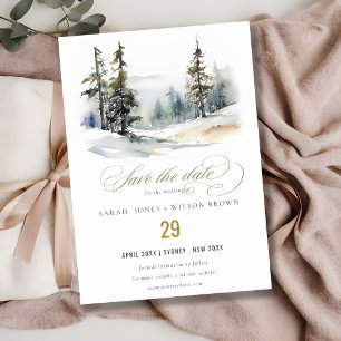 Save The Date Paysage de mariage de pins d'hiver chic neige