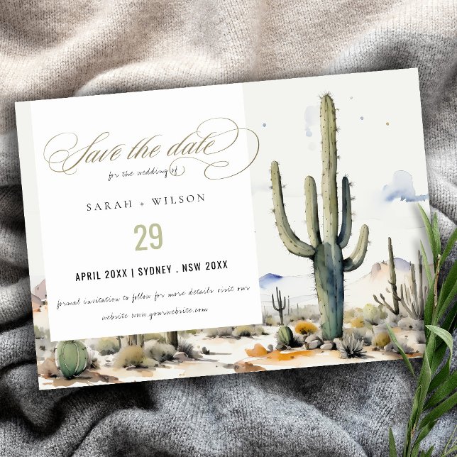 Save The Date Paysage du désert de Boho Cactus de l'Ouest (Créateur téléchargé)