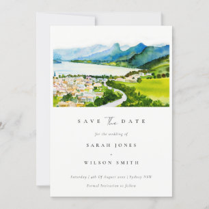 Save The Date Paysage du village du lac Campagne Aquarelle