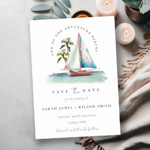 Save The Date Paysage marin aquarelle bleu sarcelle foncé voilie