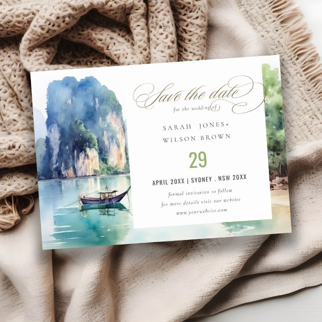 Save The Date Paysage Marin de Thaïlande Côtière à l'Aquarelle D (Créateur téléchargé)