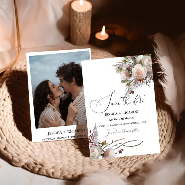 Save The Date Peach Peach Pink aquarelle florale photo mariage (Créateur téléchargé)