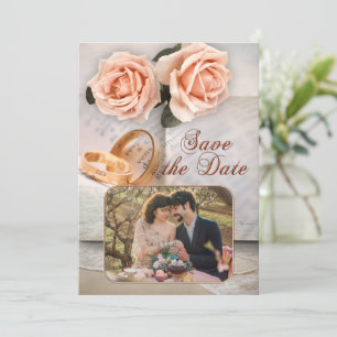 Save The Date Peach Roses amoureux du livre photo Enregistrer la