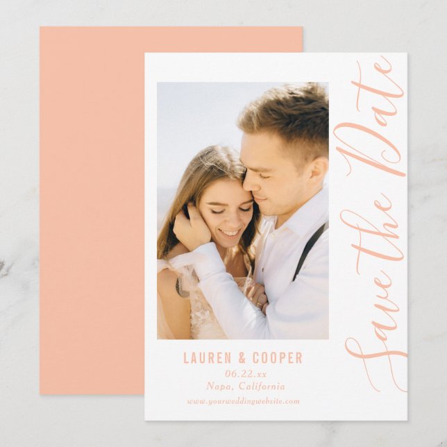 Save the Date Peach Stylish Script Modern Wedding (Vorne/Hinten)