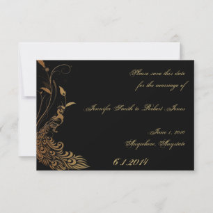 Save The Date Peacock Art Déco de bronze et Floral Enregistrer l