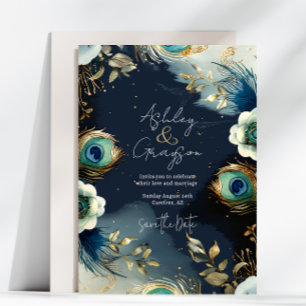 Save The Date Peacock Céleste Plumes Mariage élégant