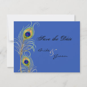 Save The Date Peacock Feathers Enregistrer la date Blue Invitati