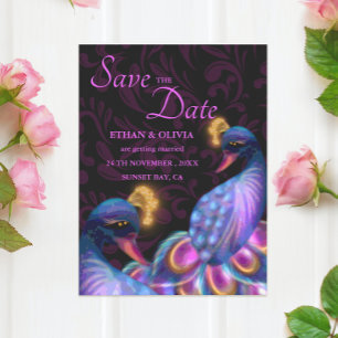 Save The Date Peacock Jewel Tones Mariage Floral Moody violet