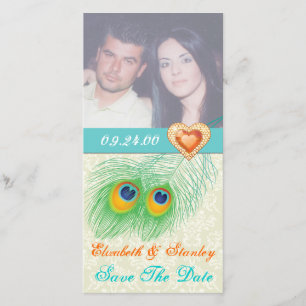 Save The Date Peacock plumes bijou coeur mariage Enregistrer la