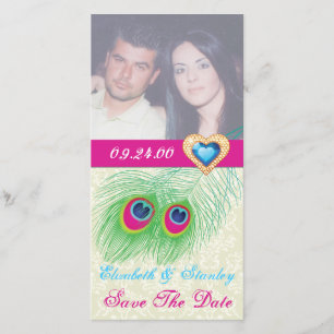 Save The Date Peacock plumes bijou coeur mariage Enregistrer la 