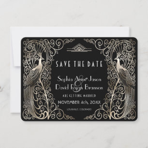 Save The Date Peacocks Art Déco Argent Mariage Enregistrer La Da