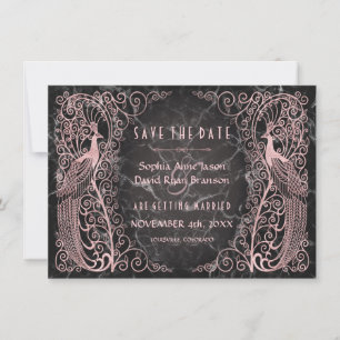 Save The Date Peacocks Art Déco En Marbre D'Or rose Enregistrer 