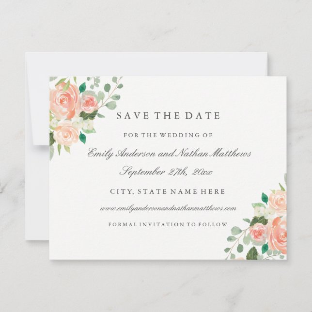 Save The Date Pêche Aquarelle Florale Mariage Enregistrer La Dat (Devant)