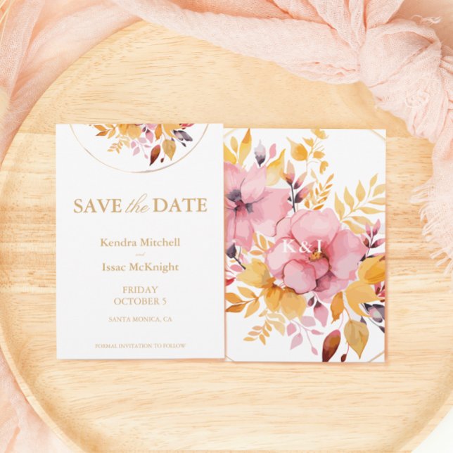 Save The Date Pêche et or Jaune Aquarelle Mariage Floral (Créateur téléchargé)
