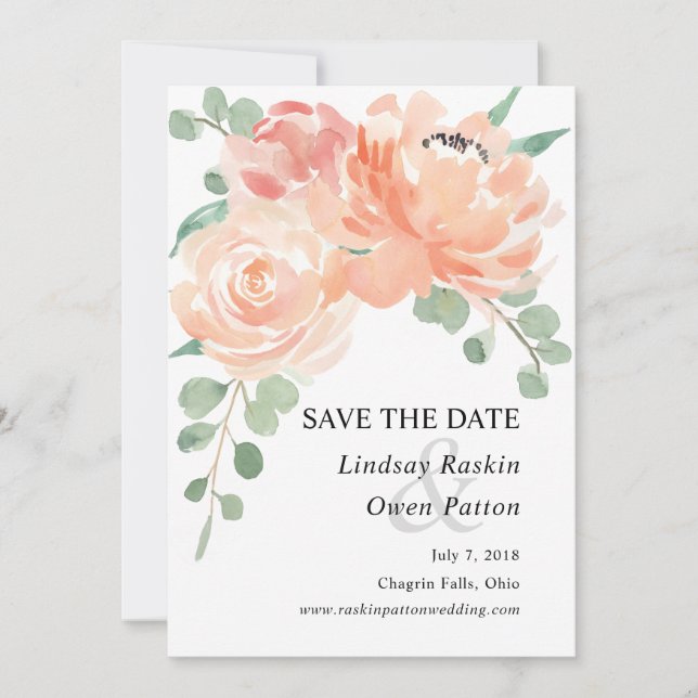 Save The Date Pêches et crème Aquarelle Florale Enregistrer la d (Devant)
