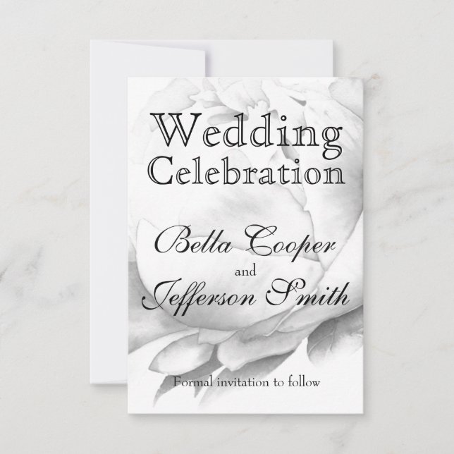 Save The Date Peine blanche noire élégante aquarelle florale art (Devant)