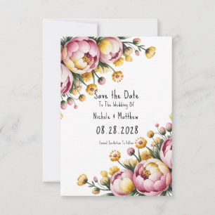 Save The Date Peine rose et Mariage floral jaune