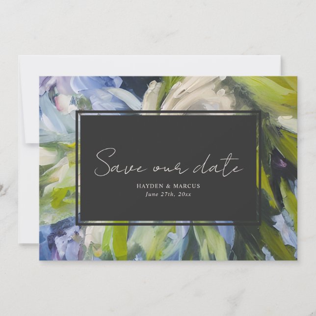 Save The Date Peinture à l'huile Florales inspirées Mariage bleu (Devant)