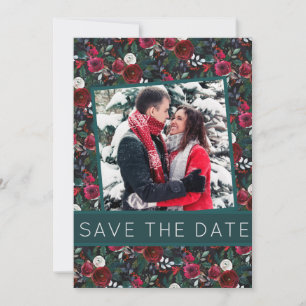 Save The Date Peonies d'hiver Bourgogne verte Photo de Noël