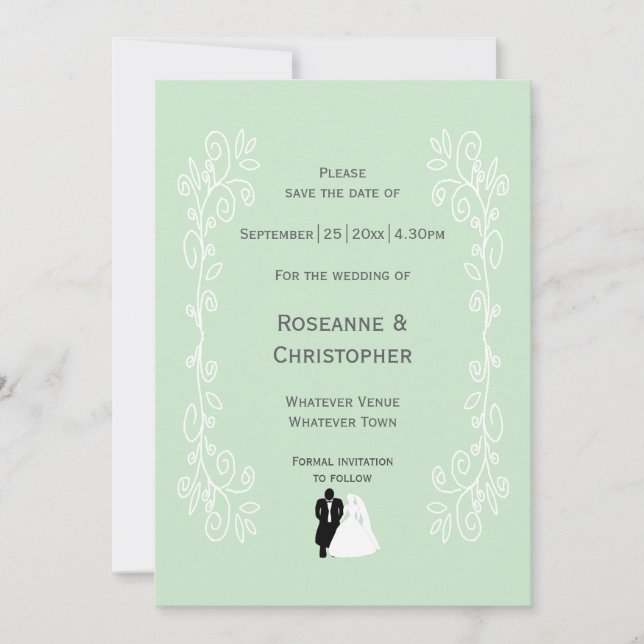 Save The Date Peppermenthe Couleur Mariée Et Mariage De Concepti (Devant)