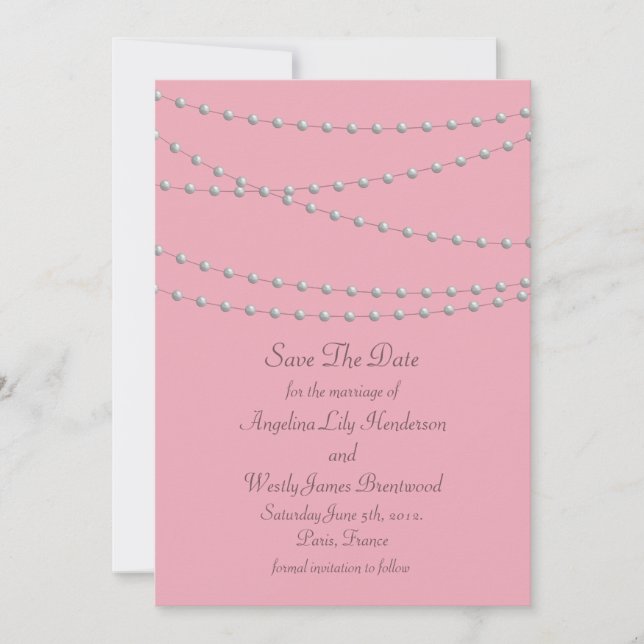 Save The Date Perles dainty sur rose Enregistrer la date (Devant)