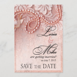 Save The Date Perles et dentelle Enregistrer la date rose