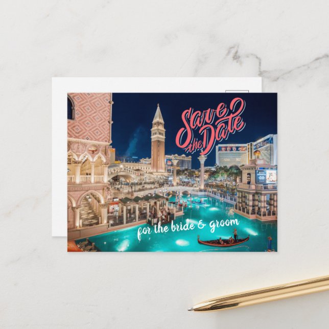 Save the Date Personalisiert Las Vegas Postcard Postkarte (Vorderseite/Rückseite Beispiel)