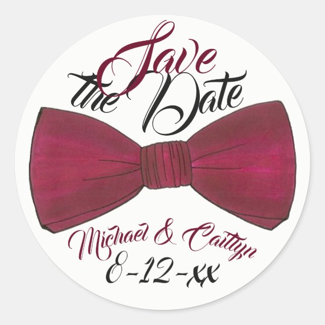 Save the Date Personalisierte Hochzeitsgroom Bowti Runder Aufkleber (Vorderseite)