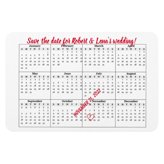 Save the Date Personalisierter Jahreskalender 2022 Magnet (Horizontal)