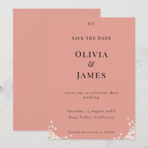 Save The Date Pétales Chuchotées Rose Poussiéreux Élégant Minima